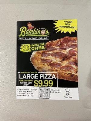 Buy any Large 1 topping pizza for 9.99