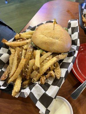 Hamburger with parm fries