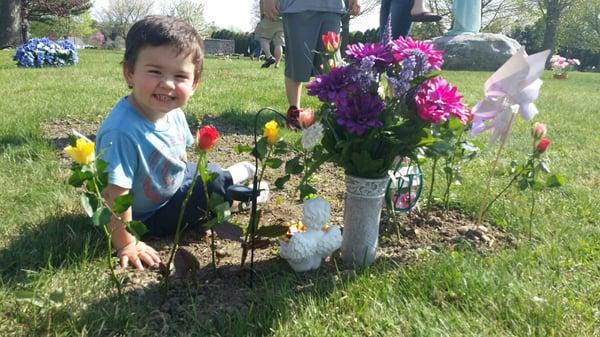 Jacob saying hi to Grammy on our first mothers day without our mother.