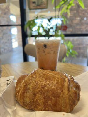 Ham and Cheese Croissant Roll and Thai Tea