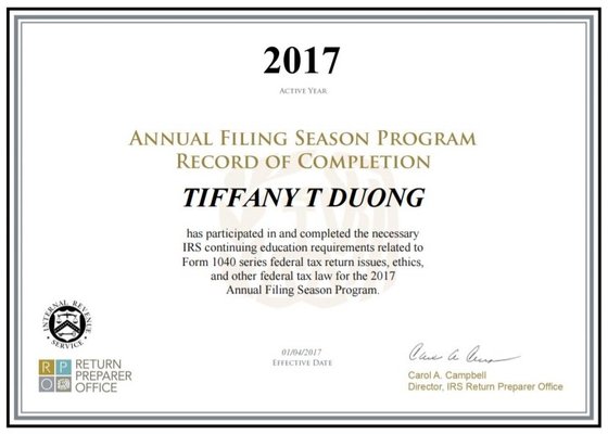 2017 AFSP IRS Certificate