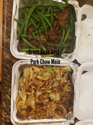 Green Bean Beef - really really salty Pork Chow Mein - hand cut noodles were too mushy, bland