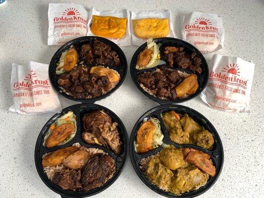 Oxtail, Jerk Chicken, Curry Chicken, Mild & Spicy Beef Patty, Chicken Patty