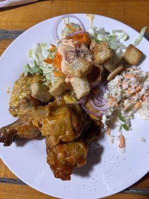 Wings, slaw, salad from buffet