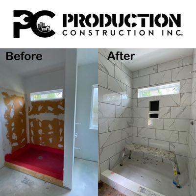 Transform your bathroom into a spa retreat with stunning shower tile installations by Production Construction Inc.