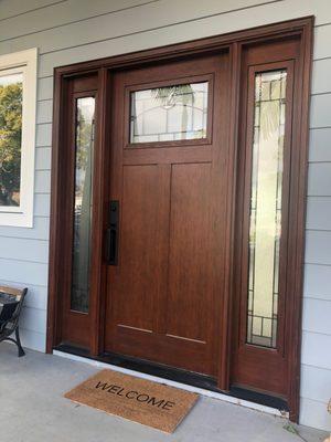 Our New Front Door from Doors, etc.  It is fiberglass but looks like wood. It is so beautiful!