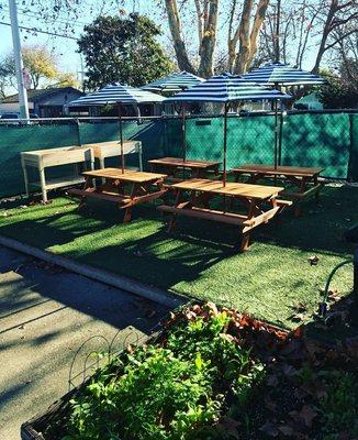 Cute outside picnic area for the kids.