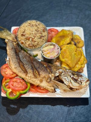 Pwason fri with diri kole- Fried Fish with brown bean rice