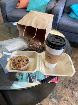 Vegan gluten free blueberry bakes and blackberry Latte