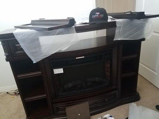 Nice tv console set up with heater