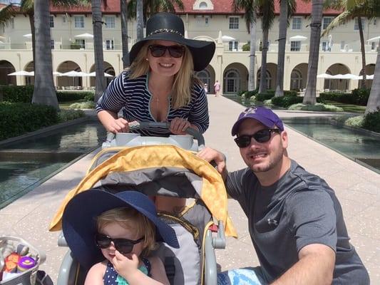 Using the stroller that we rented from The Hip Tourist.