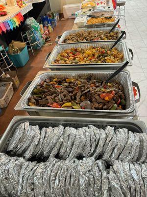 The fajita buffet provided by Mama's Love Cooking from Facebook