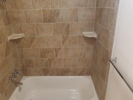 Most apts have granite or tile showers over soaking tubs.  A nice area to relax.