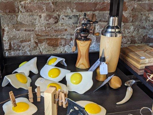 Locally crafted ceramic eggs.