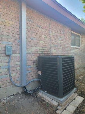 Outside unit. He leveled our space and installed a new cover over copper lines