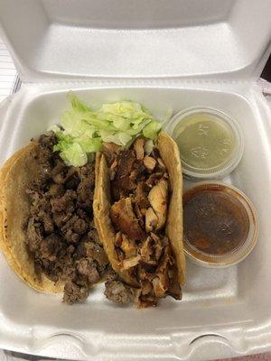 Taco plate to go - one Asada and one Pollo