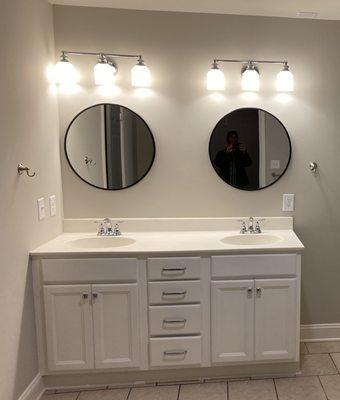 Bathroom Refresh - New vanity, mirrors and lights.