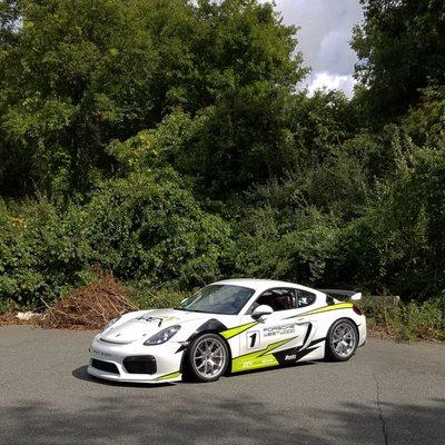 Race car livery designed and installed by us. This can be seen at Porsche Westwood inside the showroom.