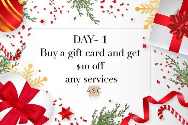 https://advancedskincarepro.com/product/gift-card/
 12 DAY Holiday GIVEAWAY!  DAY - 1 Offer Buy a Gift Card and receive $10 off service