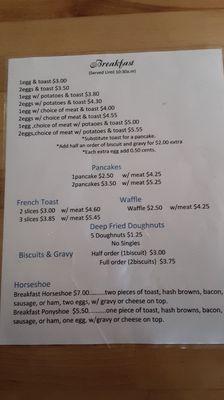 Breakfast menu