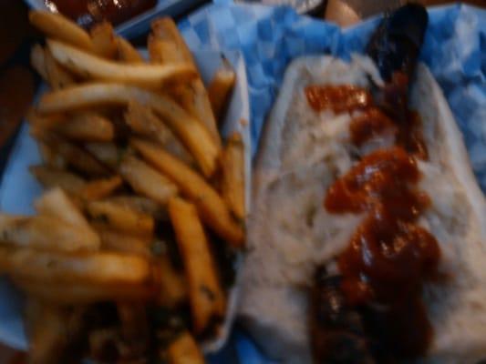 Garlic Fries & Bratwurst! YUM!