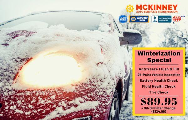 Come see us and make sure your vehicle is ready for the cold weather ahead! *Valid December 1st-January 31st.