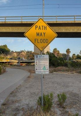 Warning sign next to the trail