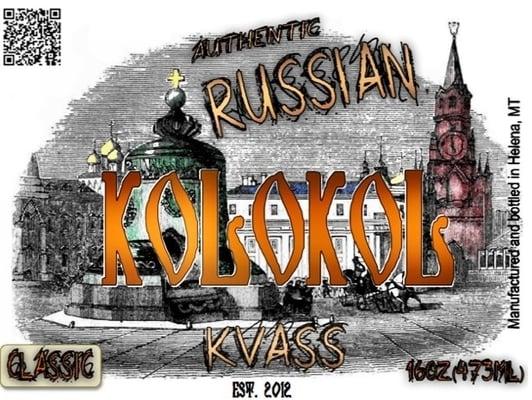 Label of Kolokol Kvass, a company based in Montana, US, which manufactures kvass following an old Russian family recipe.