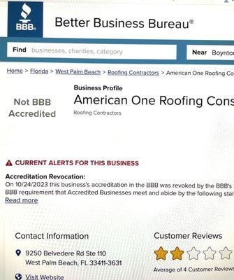 American One BBB ALERT ! !