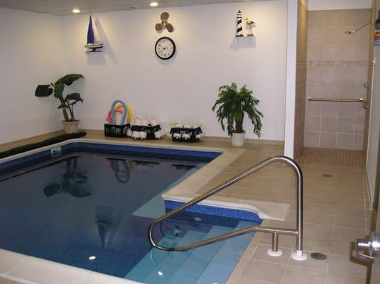 Salt Water pool heated to 95 degrees with massage jets