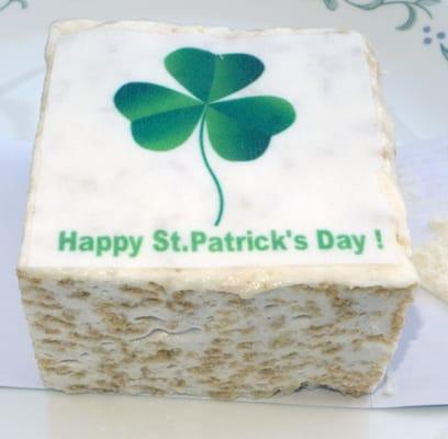 Limited edition St. Patrick's Day rice krispy treat.