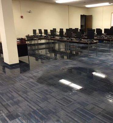 Water damage to a library