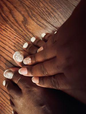 Hand painted snowflakes on hands and feet