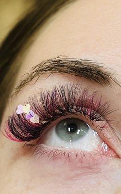 Volume with colored lashes and lash charms