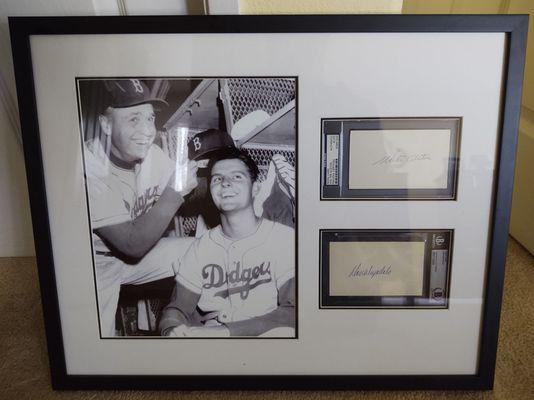 Walter Alston manager of the Brooklyn Dodgers with his young star ace Don Drysdale in the Brooklyn Clubhouse, circ. 1958.