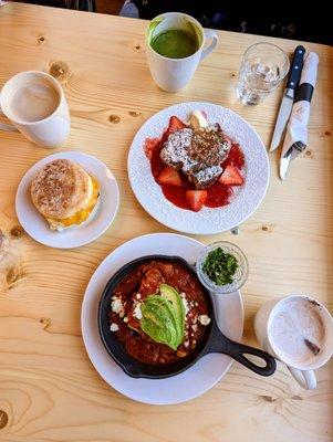 Johnnycake Skillet, McPrairie Sandwich, and Bruléed French Toast