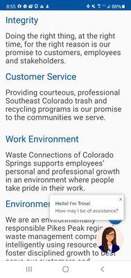 This is from Waste Connections own website. Don't expect any of this!