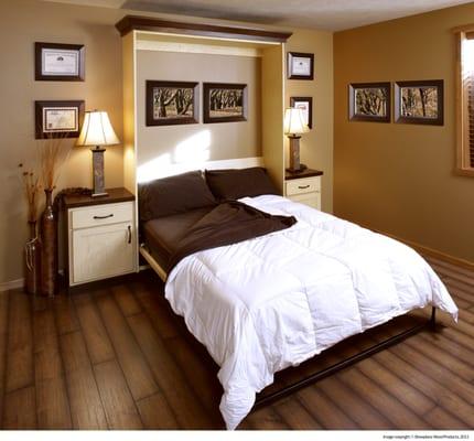 This home office serves a dual purpose as place for visiting guests to sleep in this Showplace Murphy-Wall bed.