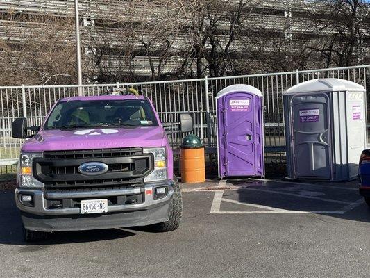 Watch the Porta potty guy sit in his truck and ignore the mess in the stalls :/