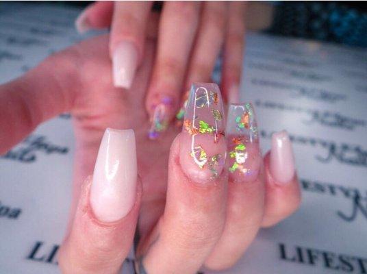 Full Set Acrylic Nails with Clear nail art