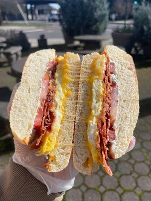 Mouth watering!! Here's the breakfast sandwich on a fresh English Muffin from a local bakery. Delicious!!