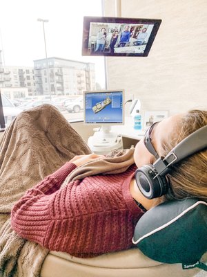 Your comfort is our priority! Watch Netflix during your appointment with noise cancelling headphones. We also offer pillows and blankets!