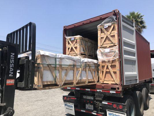 Unloading Granite Countertop from container.