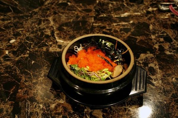 Kimchi + Roe Dolsot (stone pot) Bibimbap.