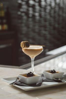 Laughing Buddha - Vanilla vodka, godiva chocolate, expresso toasted marshmallow, drizzled with sake caramel. St. Petersburg Favorite!