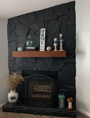 Fireplace painted and mantel stained and mounted