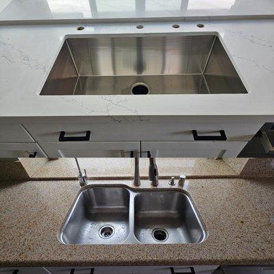 Updated Quartz Countertops with Stainless steel undermount single bowl Sink Depth 10"