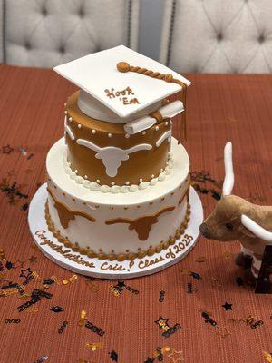 UT grad 2 tiered carrot, white chocolate raspberry cake. Servings 20-30 people