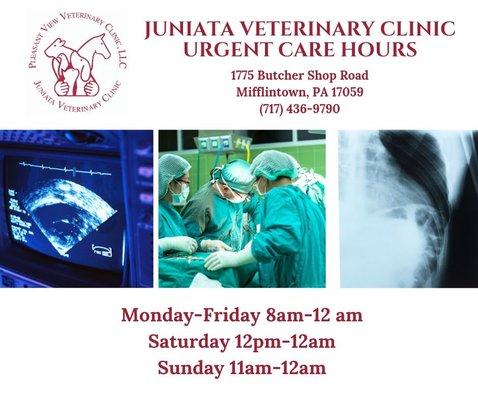 The wait is over! Effective January 1st, the Juniata Veterinary Clinic will be OPEN for after-hours urgent care services!