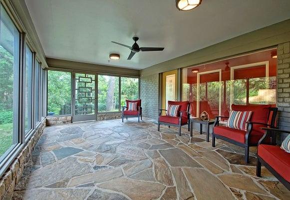 The screened back porch provides a peaceful place for residents to enjoy fresh air